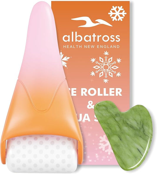 Ice Roller & Gua Sha Set, Skin Care for Face Wrinkles and Puffiness, Self Facial Massage Tools-Orange