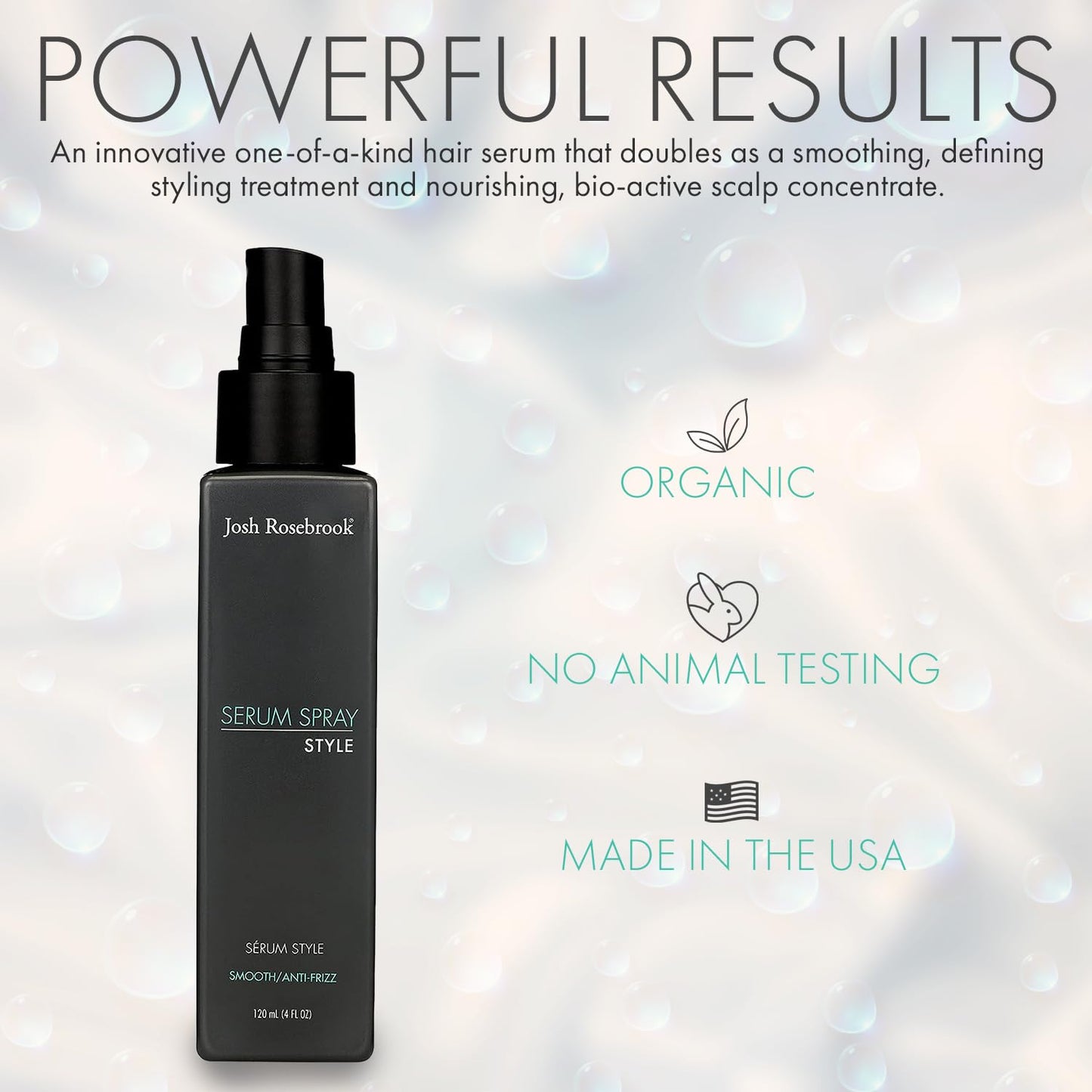 Josh Rosebrook Serum Spray - anti-frizz, wave and curl smoothing and defining hair styling spray that also performs as a nourishing, herbal-active scalp treatment - 120 mL - 4 Oz