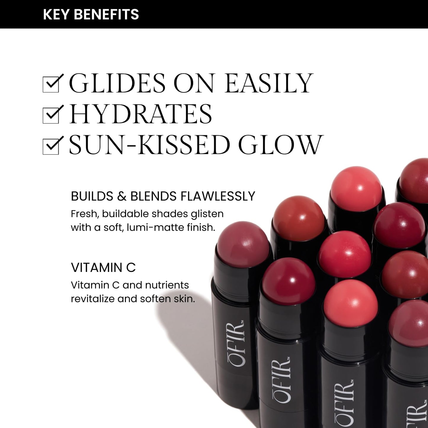 OFIR Cheek Tones Vitamin C Blush Stick | Buildable, Hydrating, Lightweight, Vegan Cream Blush Stick | Non-Transfer, Radiant Finish, Skin-Loving Formula | Dragonfruit - Deep Magenta | 0.21 oz