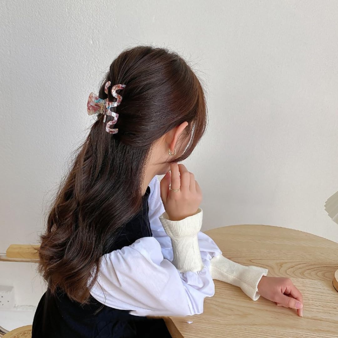 Large Tortoise Shell Claw Clip 3.5 Inch Cellulose Acetate Hair Claw Clips Checkered Hair Claw Clips French Design Hair Jaw Clamp for Women Ladies (2 Pack)