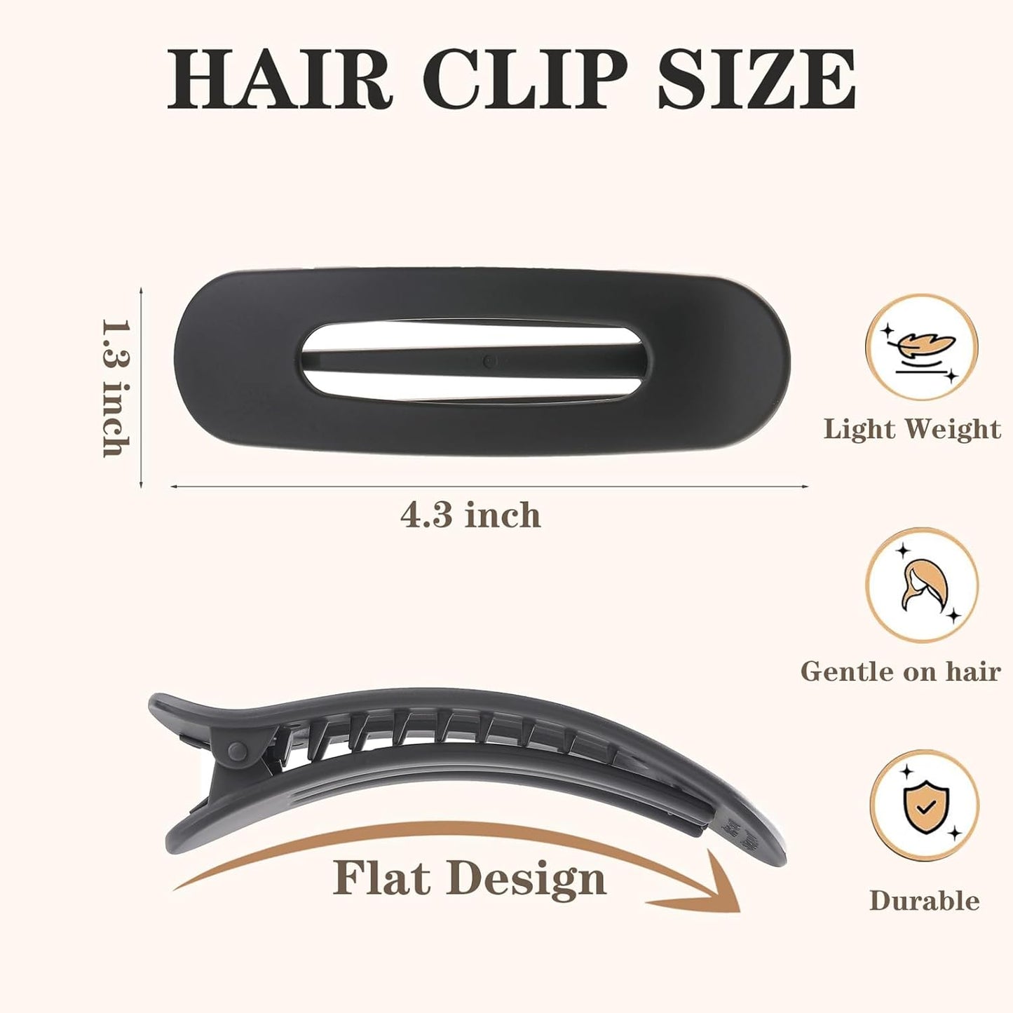 5 Pcs Flat Hair Clips, Large Lay Flat Claw Clips for Women Girls,Strong Hold Non-slip Matte Hair Claws for Thick Thin Hair(Black&Tortoise)