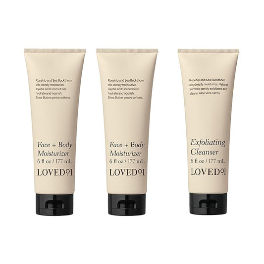 Exfoliating & Moisturizing Duo, Face & Body Exfoliating Cleanser & Moisturizer Bundle (6 Oz Cleanser & 2-Pack 6 Oz Moisturizer)
