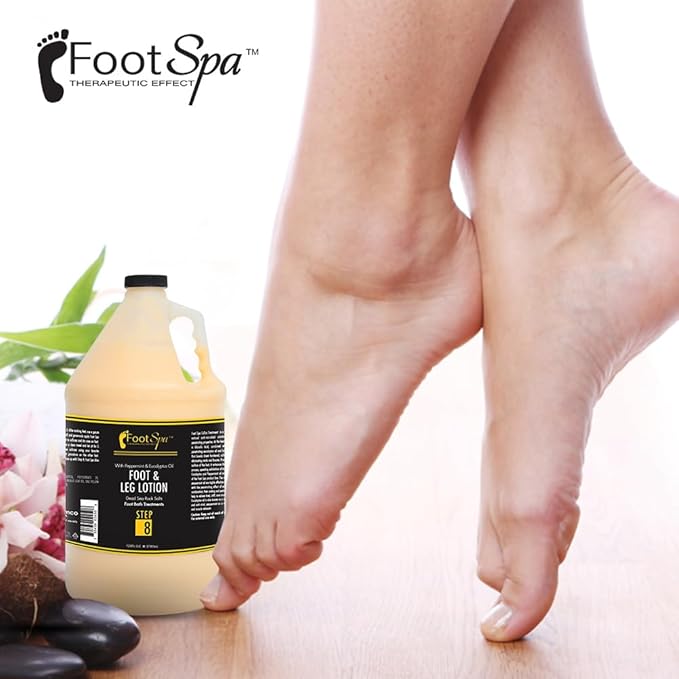 Foot SPA - Healing Therapy Massage Lotion,128 Oz - with Peppermint and Eucalyptus - Professional Pedicure, Body and Hot Oil Manicure, Infused with Natural Oils and Vitamins - Bulk, Refill Gallon