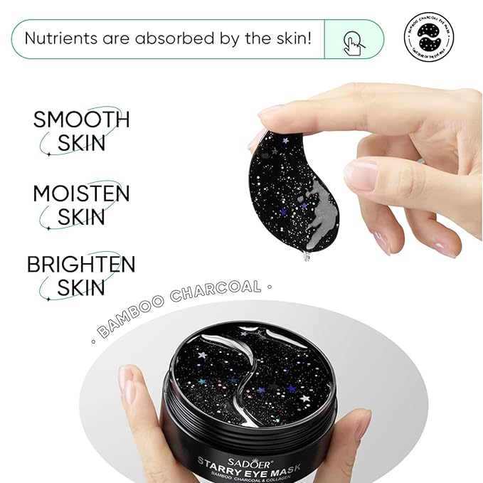 Eye Mask, Under Eye Patches 30 Pairs- Dark Circles, Puffy Eyes Treatments–Reduce Wrinkles and Fine Lines, Hydrating and Anti-Wrinkle Effect Under-Eye Patches with Hyaluronic Acid and Collagen (Bamboo Chartcoal)