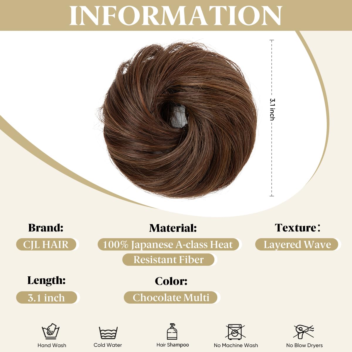 CJL HAIR 2PCs Small Cute Messy Bun Hair Piece for Thin Hair Women Mini Synthetic Curly Bun Scrunchies Updo Hairpieces Chocolate Multi