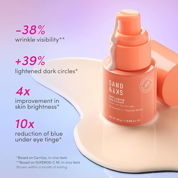 Sand & Sky Australian Essentials Anti-Aging Eye Cream with Peptides & Vitamin C - Under-Eye Brightening Formula, Reduces Dark Circles & Puffiness