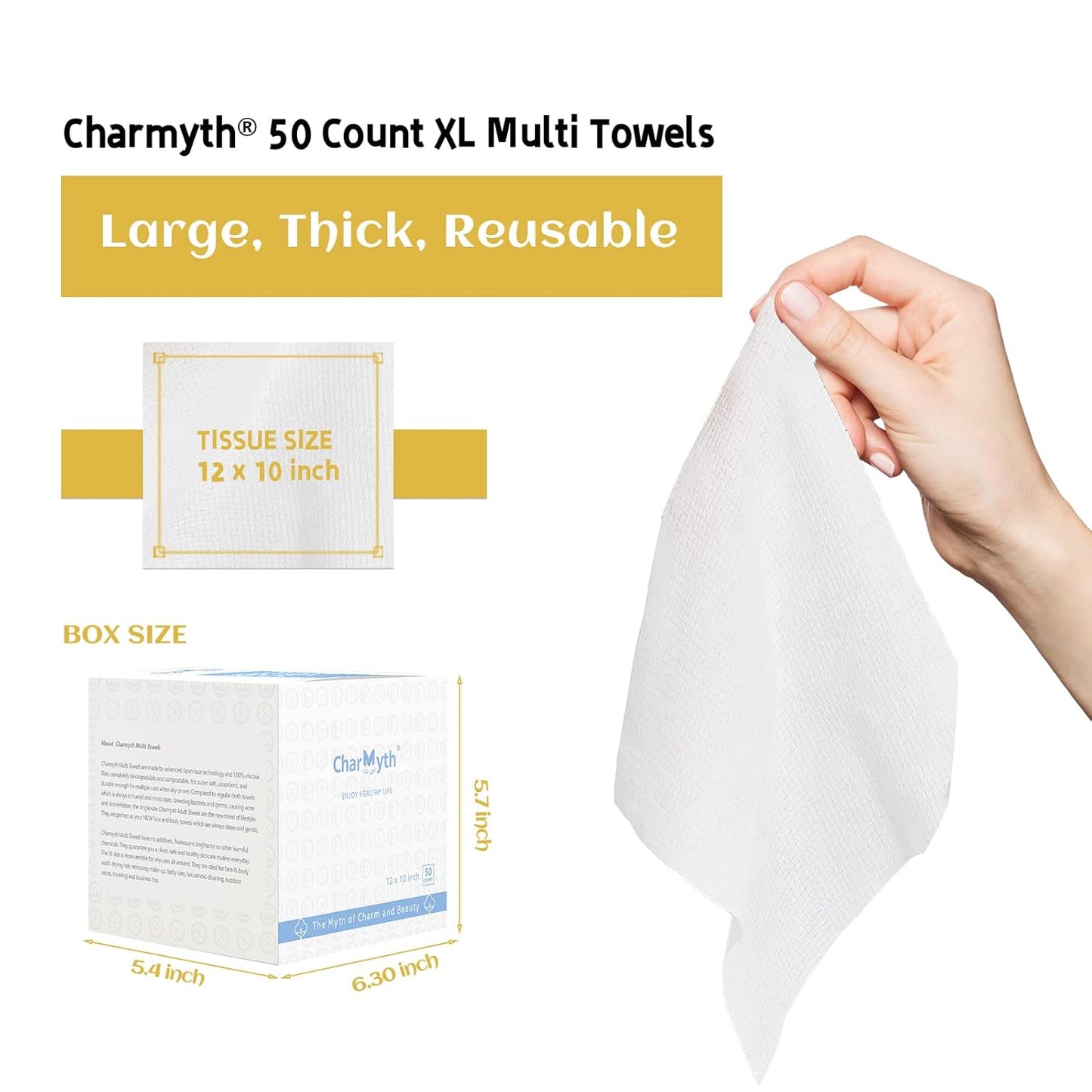 Disposable Face Towels XL 50 Count 10"x12" Extra Thick & Ultra Soft Degradable Makeup Remover Dry Wipes, Facial Tissue Face Wipes for Women Cleansing