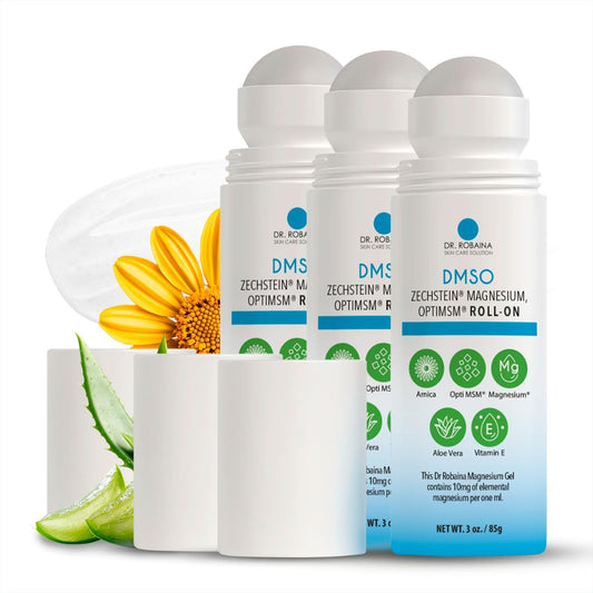 Dr. Robaina DMSO Roll-On – 99.9% Pure Dimethyl Sulfoxide | Formula with Zechstein Magnesium, Arnica, Aloe Vera & Vitamin E Non-Greasy Topical Formula | Made in USA | 3 oz