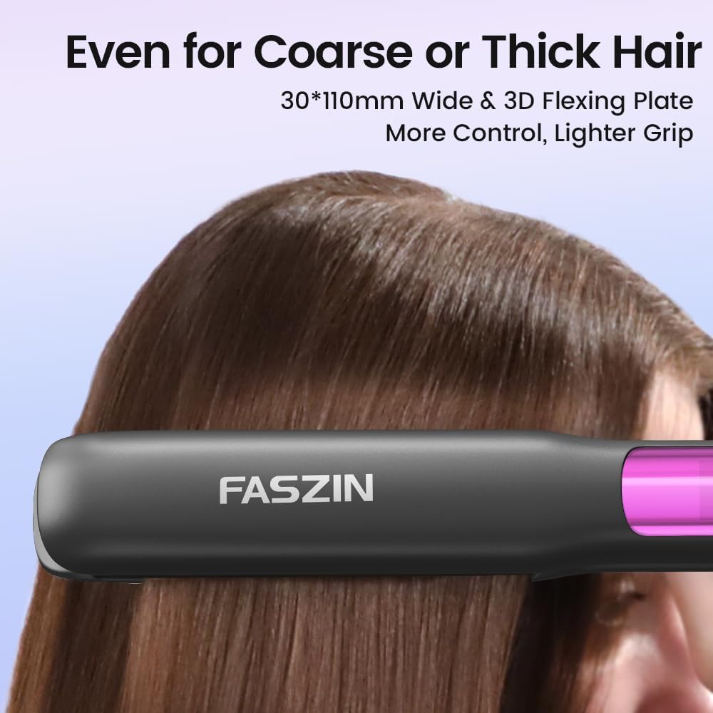 Faszin Professional Hair Straightener, 1.18 inch Ionic Titanium Plate, 20S Fast Heat Up Flat Iron with Clear LED Display, 2 in 1 Straightener and Curler Styling Tool for Straighten Hair (Gray)