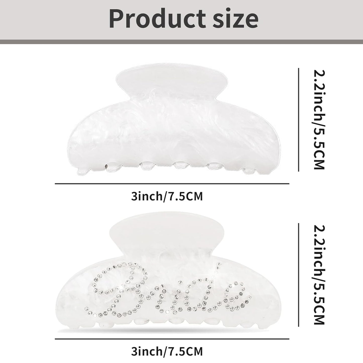 2Pcs Bride Claw Hair Clip, Bride White Acrylic Hair Clips with Rhinestone Logo, Bachelorette Party Wedding Birthday Banana Barrettes Hair Decorations for Girl, Trendy Bridal Claws