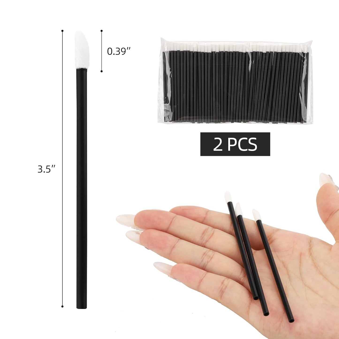 Tbestmax 200 Pcs Lip Wands Applicators, Disposable Lipstick Lint Free Brush Makeup Gloss Wands, Makeup Applicator Beauty Tool Kits Black