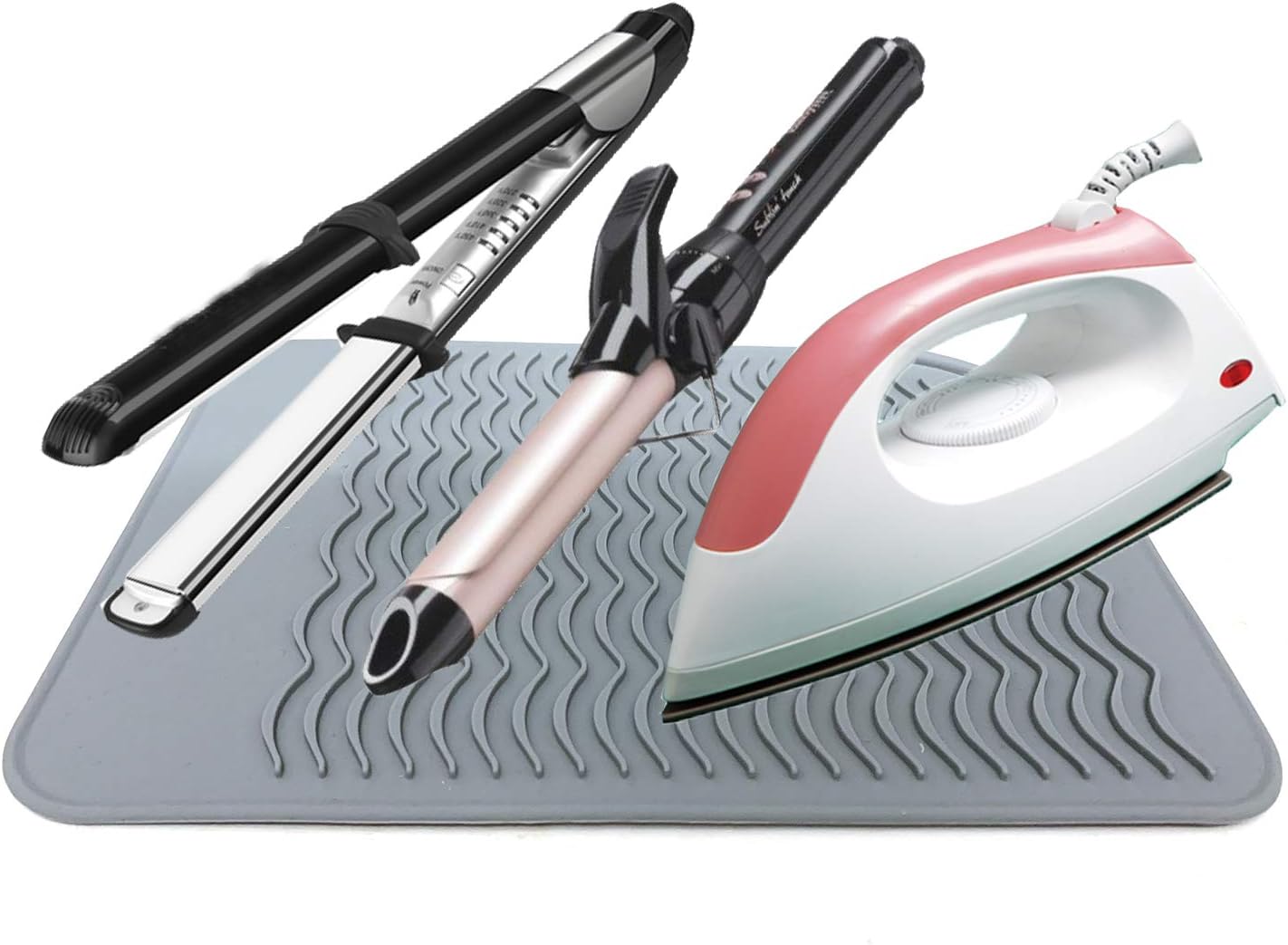 Large Heat Resistant Mat for Curling Irons, Hair Straightener, Flat Irons and Hair Styling Tools 11" x 7.5", Grey