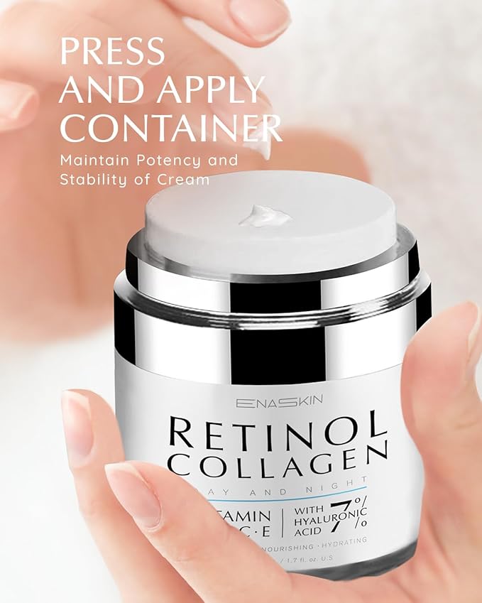 EnaSkin Anti Aging Face Cream: Retinol Collagen Wrinkle Moisturizer for Women - 7% Hyaluronic Acid - Day/Night Facial Sagging Skin Care & Firming Neck, 1.7 fl oz