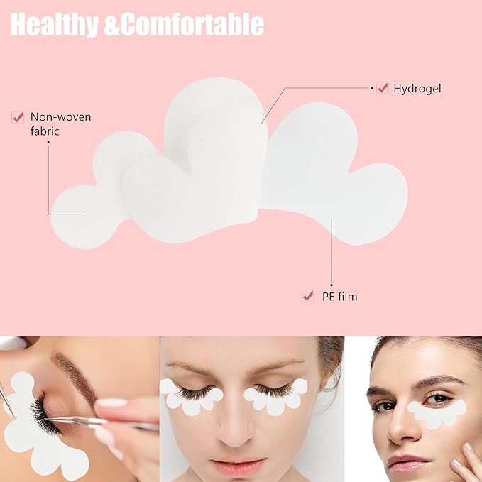 50 Pairs Eyelash Extension Gel Patches Kit, Lash Extension Lint Free Under Hydrogel Eye Mask Pads Beauty Tool with Case (Gold, 50)