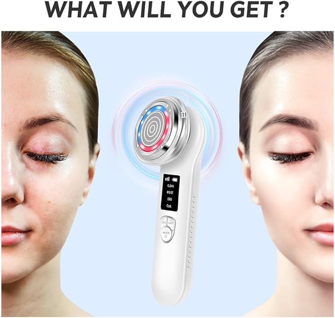 Red Light Therapy for Face and Neck Wrinkles, Anti-Aging Facial Wand, Cold Mold & Warm Deep Clean Skin Care Tools (Off-White)