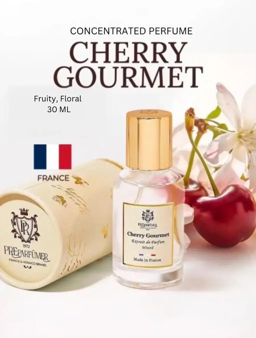 PREparfume From France Cherry Gourmet for Women 30ml – Fruity Gourmand Scent – Luxury Fragrance with Cherry Liqueur, Almond – Long Lasting Perfume With Vanilla and Rose Notes