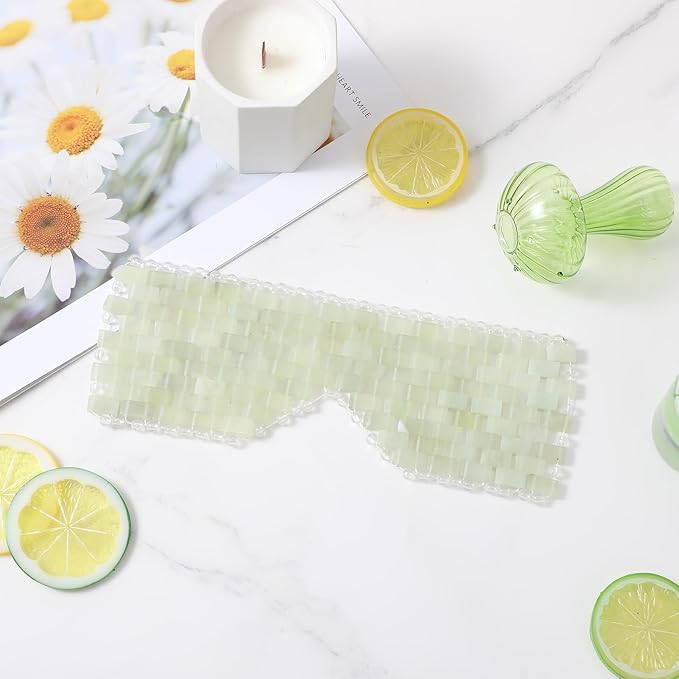 Jade Eye Mask Green Jade Stone Large Facial Cooling Mask Weighted Eye Sleeping Relief Cover for Hot & Cold Therapy to Reduce Wrinkles Headache Migraine Puffiness Migraines Anti-Aging Therapy