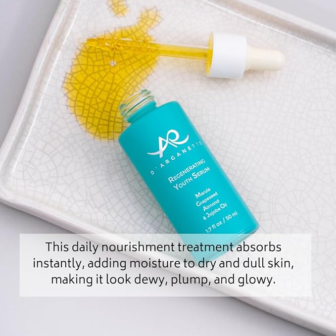 D'Arganette Regenerating Youth Serum Facial Oil Infused With Marula, Grapeseed, Almond & Jojoba Oil- Anti-Aging Moisturizer Face Oil For Dry Skin, Fine Lines & Wrinkles 1.7 oz- Made In USA