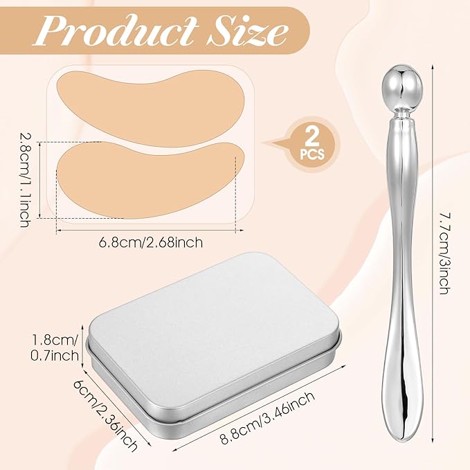 Lusofie 2Pairs Reusable Under Eye Patches Silicone Eye Patches Wrinkle Patches with Metal Applicator for Plump Fine Lines & Wrinkles, Tin Case (Cream Color)