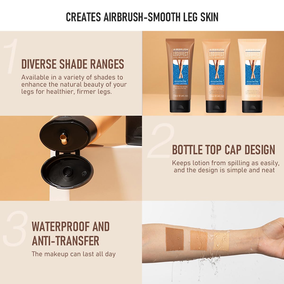 Leg Makeup for Women,4 Oz Leg Makeup Waterproof No Transfer-Easy Application,Flawless and Long Lasting,Legs Vein Cover up Lotion,Body Scar Cover up Lotion,Legs Concealer (Fairest Glow, 1 Pcs)