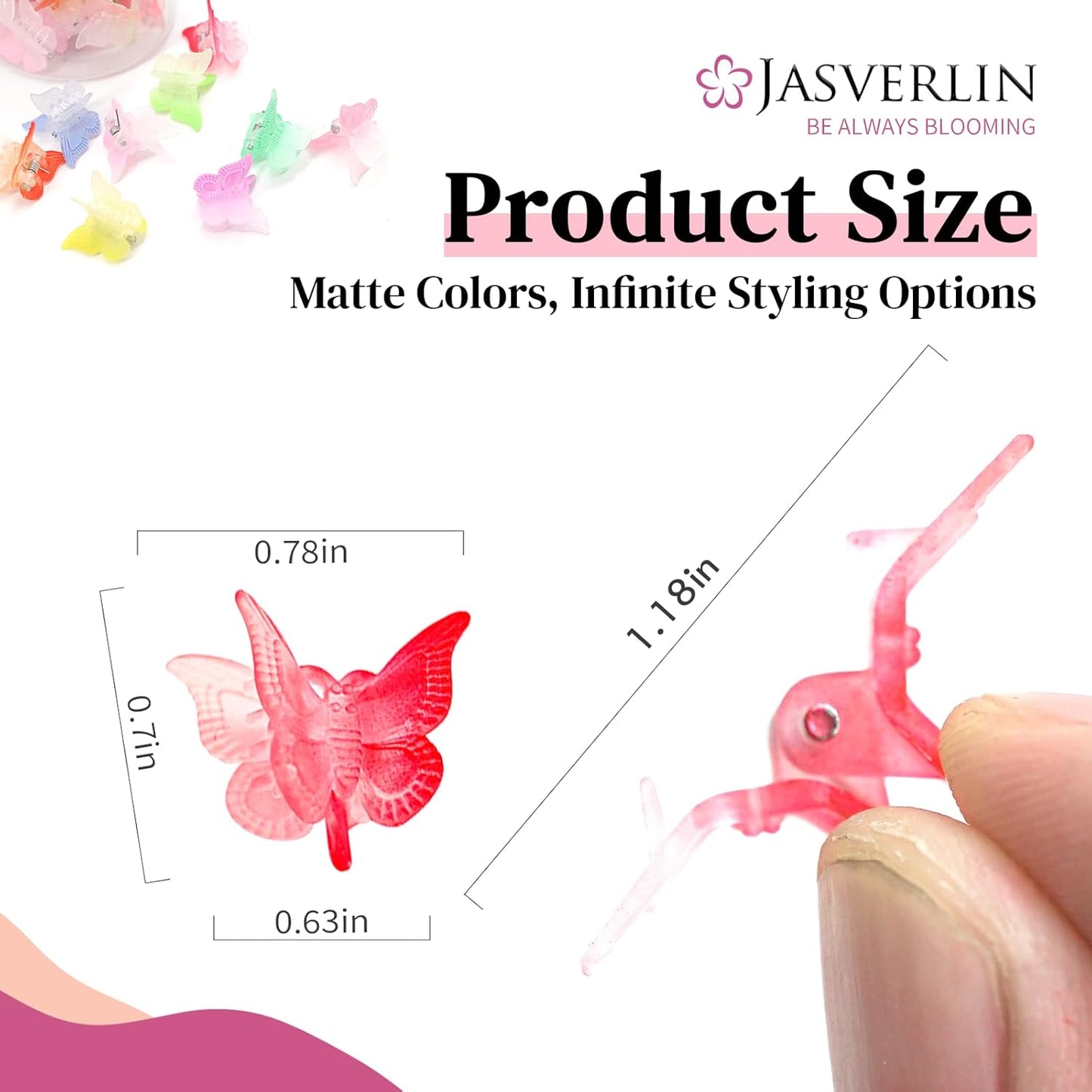 Mini Butterfly Hair Clips 50 Pcs, Cute Small Y2k Girls Accessories, Tiny Claw Clips 90s for Women Kids Thin Hair, 10 Assorted Rave Rainbow Colors (Matte Gradient)