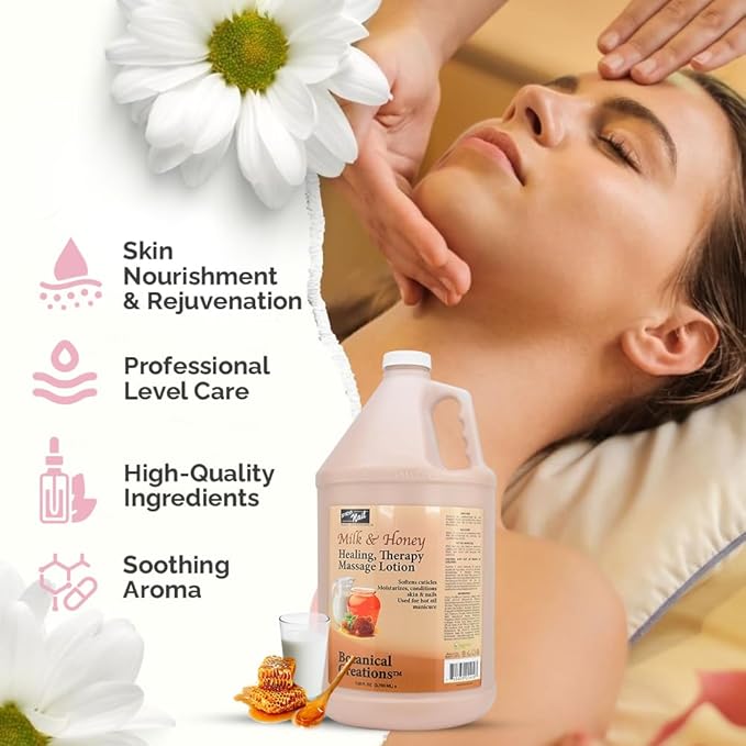 PRO NAIL - Healing Therapy Massage Lotion - Professional Pedicure, Body and Hot Oil Manicure, Infused with Natural Oils, Vitamins, Panthenol and Amino Acids (Milk and Honey, 1 Gallon)