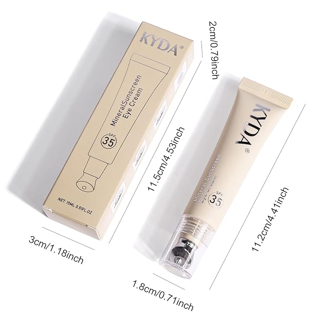 KYDA Mineral Sunscreen Eye Cream, 3-in-1 Anti-Aging Eye Cream, SPF 35, for Dark Circle and Fine Lines, Medium