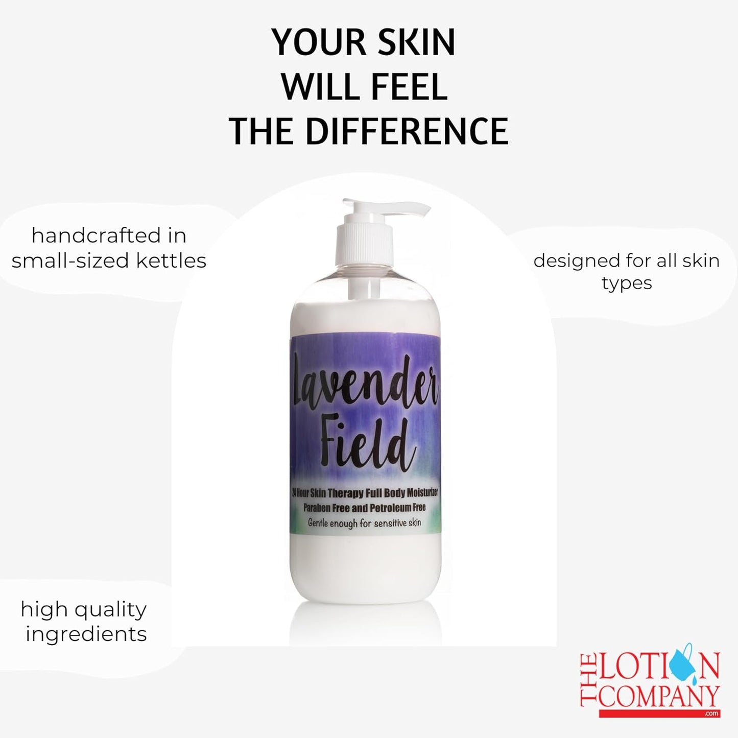 The Lotion Company 24 Hour Skin Therapy Lotion, Full Body Moisturizer, Paraben Free, Made in USA, Lavender Fields Relaxing Fragrance, w/ Aloe Vera, 16 Ounces
