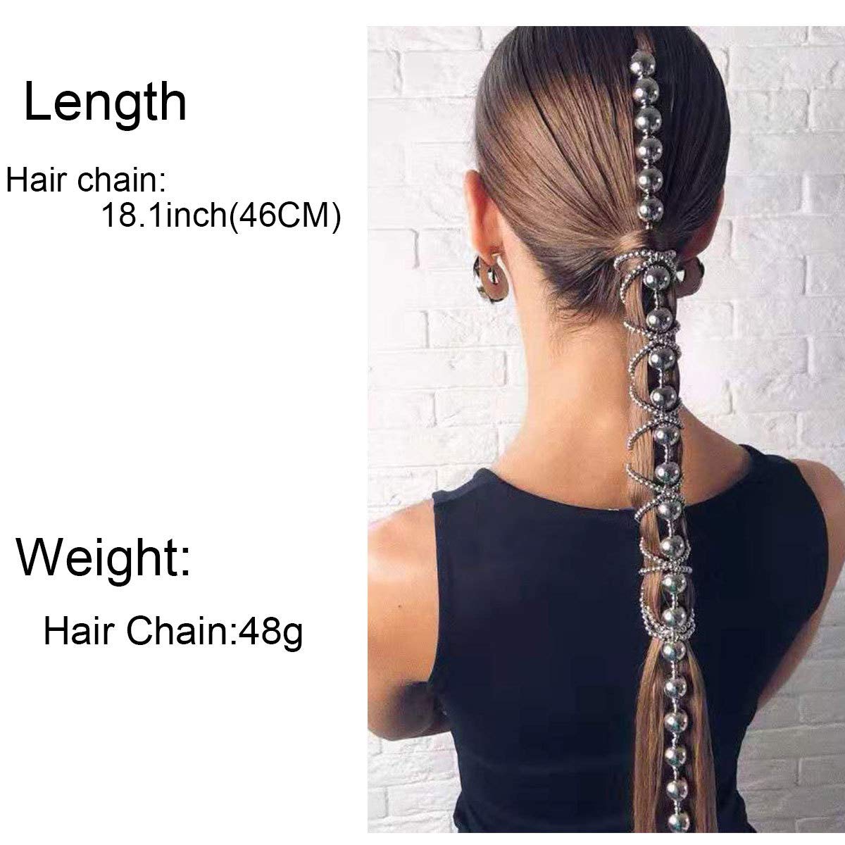 2PCS Dreadlocks Metal Tassel Ponytail Multi-Strand Hair Chain Prom Party Concave styling hair accessories hair extension chain with clip for girls and women (silver)
