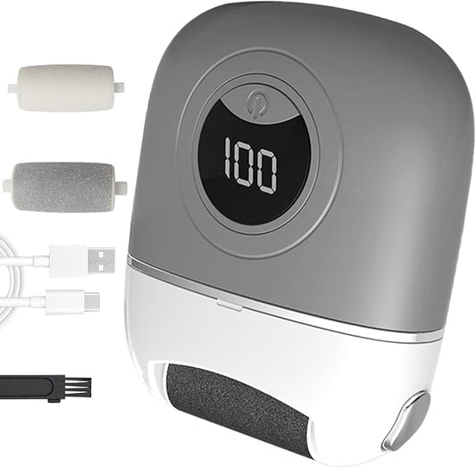 Electric Foot Callus Remover, 2024 New USB Rechargeable Foot Repair and Grinding Device, Heel Polisher Digital Display, Electric Foot Exfoliating Scrubber with 3 Grinding Heads 2 Speeds (Grey)