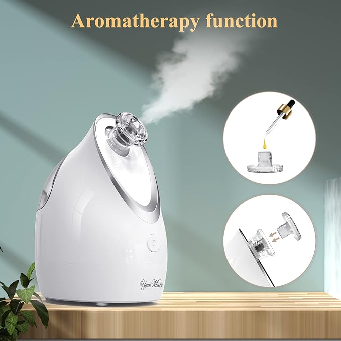 YourMate Facial Steamer Nano Ionic Face Steamer, Adjustable Nozzle with Aromatherapy Warm Mist for Sinuses Moisturizing Humidifier Unclogs Pores, Homeuse Vaporizador Facial (White)