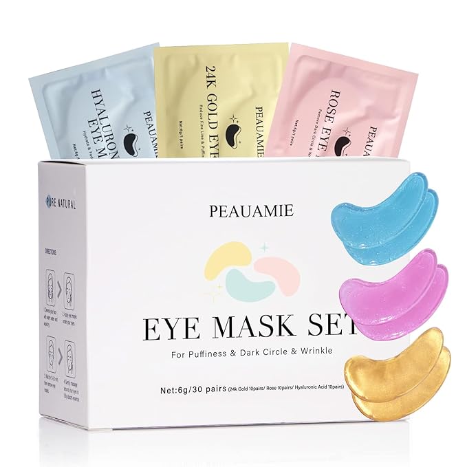 Under Eye Patches Gold and Hyaluronic Acid for puffy eyes,Rose Eye Masks for Dark Circles and Puffiness skin care Smooth Wrinkles products 30 Pairs