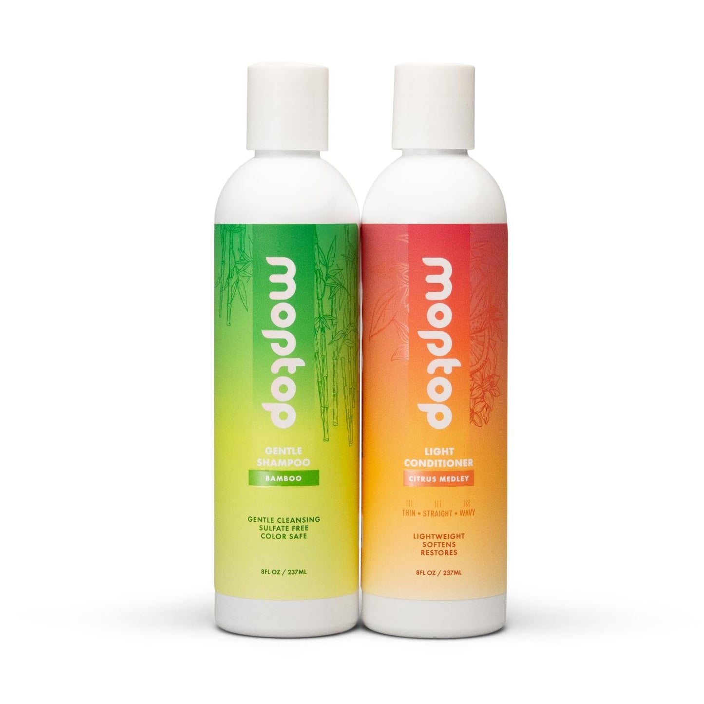 MopTop Lightweight Curly Hair Shampoo and Conditioner Set – Gentle Shampoo + Light Conditioner, Reduces Frizz & Restores Dry Damaged Hair, Sulfate & Paraben Free – Wavy, Curly, Coily, Kinky (Set of 3)