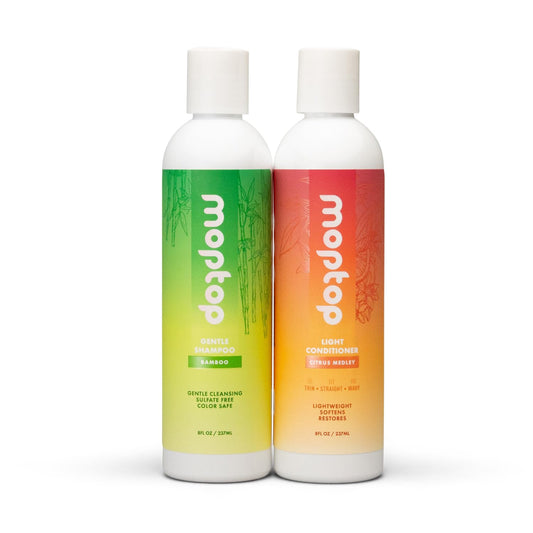 MopTop Lightweight Curly Hair Shampoo and Conditioner Set – Gentle Shampoo + Light Conditioner, Reduces Frizz & Restores Dry Damaged Hair, Sulfate & Paraben Free – Wavy, Curly, Coily, Kinky (Set of 3)