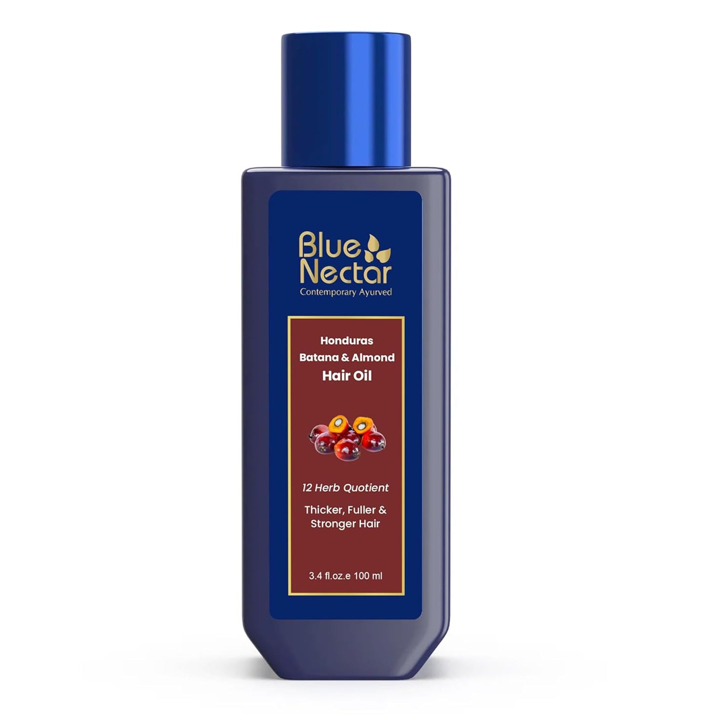 Blue Nectar Batana Oil for Thicker Hair | Pure Honduras Batana Oil for Hair Growth with Organic Almond Oil | Ayurvedic Hair Growth Oil for Stronger Hair (12 Herbs, 3.38 FlOz)