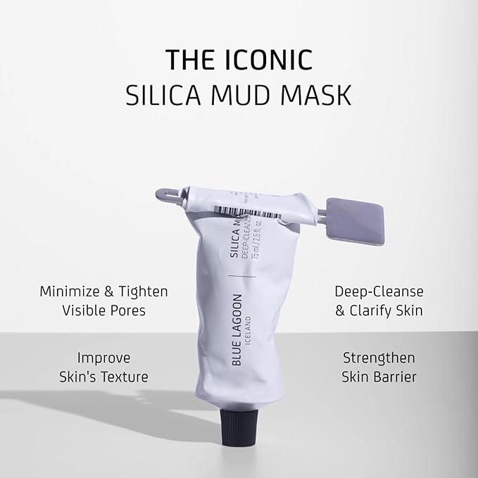 Blue Lagoon Silica Mud Mask, Purifying Facial Mask to Calm Redness & Soothe Skin, Even Complexion and Boost Radiance While Minimizing Oil, Pores and Breakouts, 2.5 oz