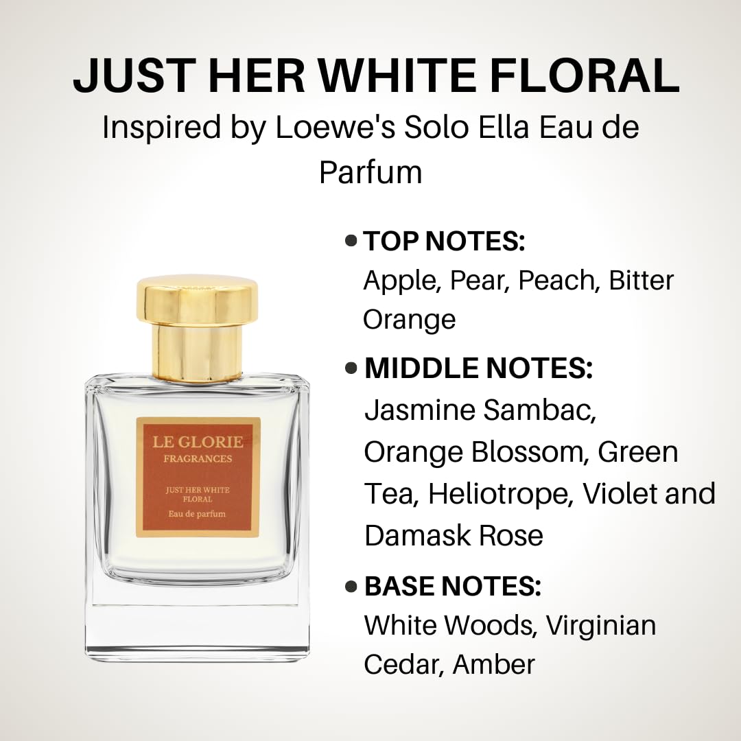 Inspired by Lo*we's Solo Ella, Just Her White Floral EDP, Long Lasting 12-14 Hours Perfume Spray for Women, All Skin Types, Cruelty Free - 1.7oz 50ml