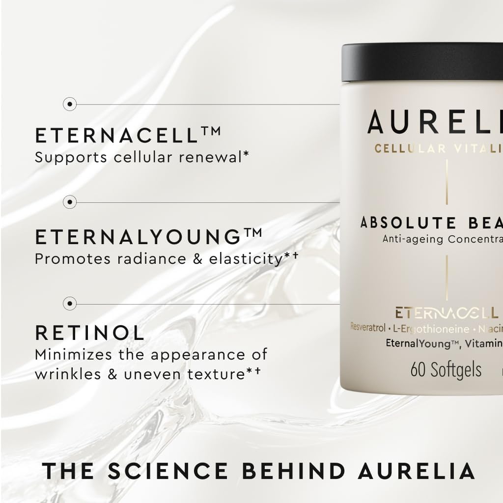 AURELIA Absolute Beauty | Advanced Cellular Anti-Aging Supplement | Increase Skin Moisture | with Zinc, Resveratrol, Niacinamide, Ergothioneine & Retinol