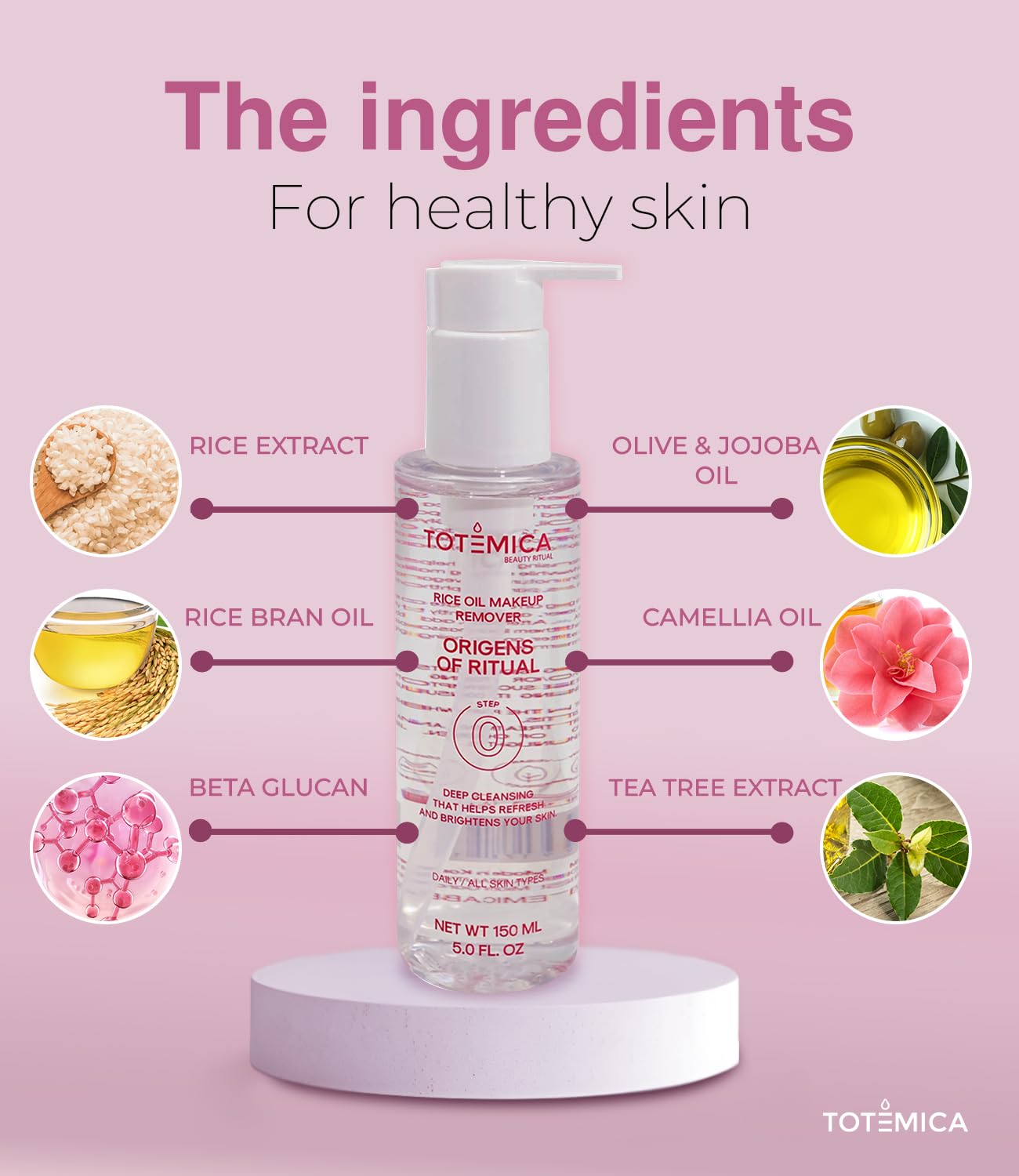 TOTÉMICA Make up Remover, Cleansing Oil with Rice Bran & Jojoba, Waterproof Mascara Remover, Gentle & Hydrating Facial Cleanser for All Skin Types, Desmaquillantes para la cara - 150ml