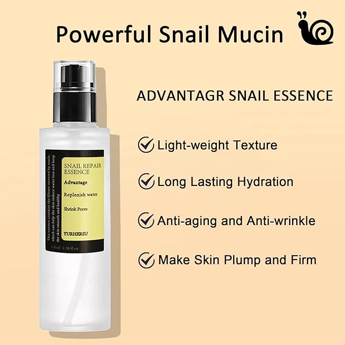 All About Snail Mucin Kit - Snail Korean Skincare 5-Pack, Snail Skin Care Products Set: Face Gel Cleanser, Snail Mucin Serum, Cream, Face Brush, Headband Facial Kit for Women & Hydrating & Anti-Aging