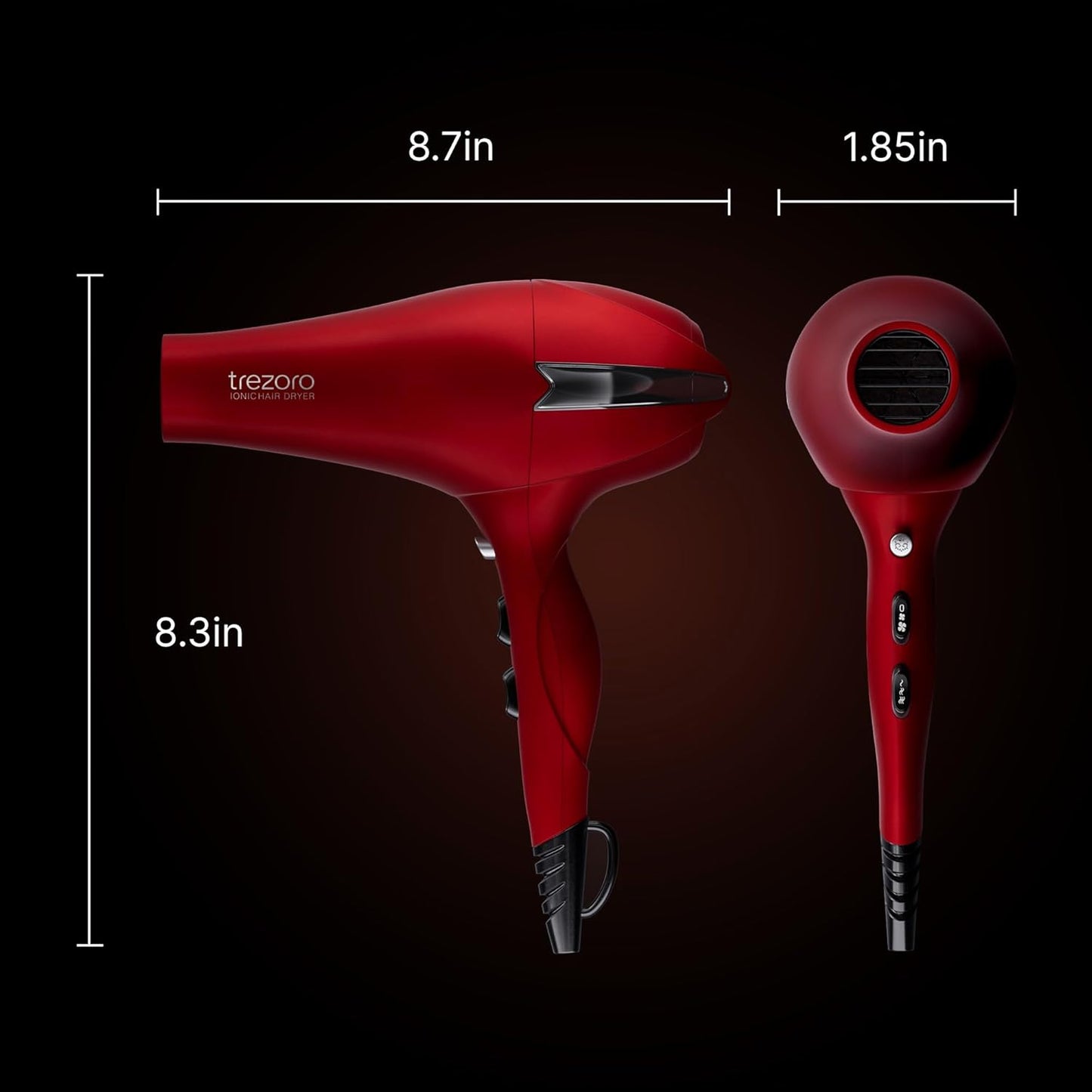 TREZORO Professional Blow Dryer for Women – Ionic Hair Dryer 2000W for Salon & Personal Use – Powerful, Fast & Quiet Drying for Curly Hair, Unwanted Frizz – Design for Travel – 8.2ft Cord – Red