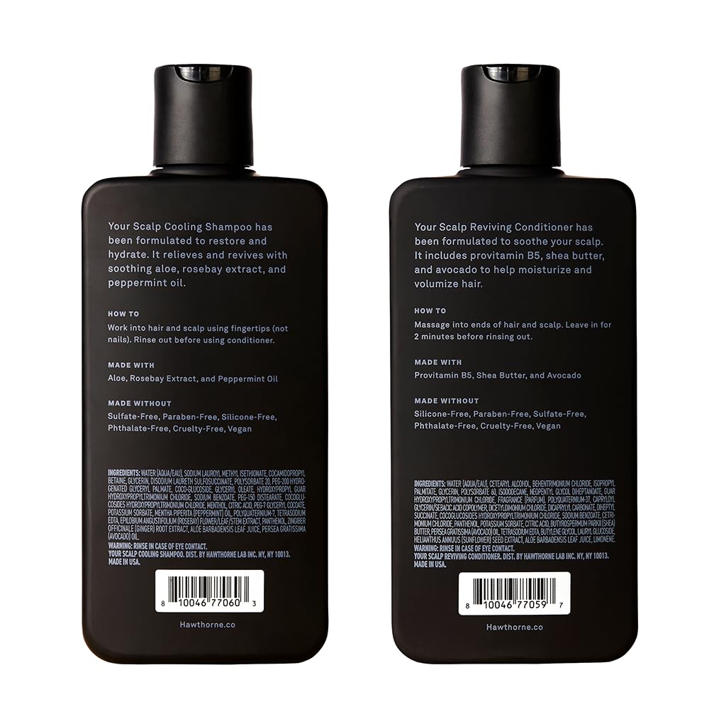 Hawthorne Men's Cooling Shampoo and Reviving Conditioner Set for Dry and Itchy Scalp - Sulfate Free, Paraben Free - 8 Fl Oz Each