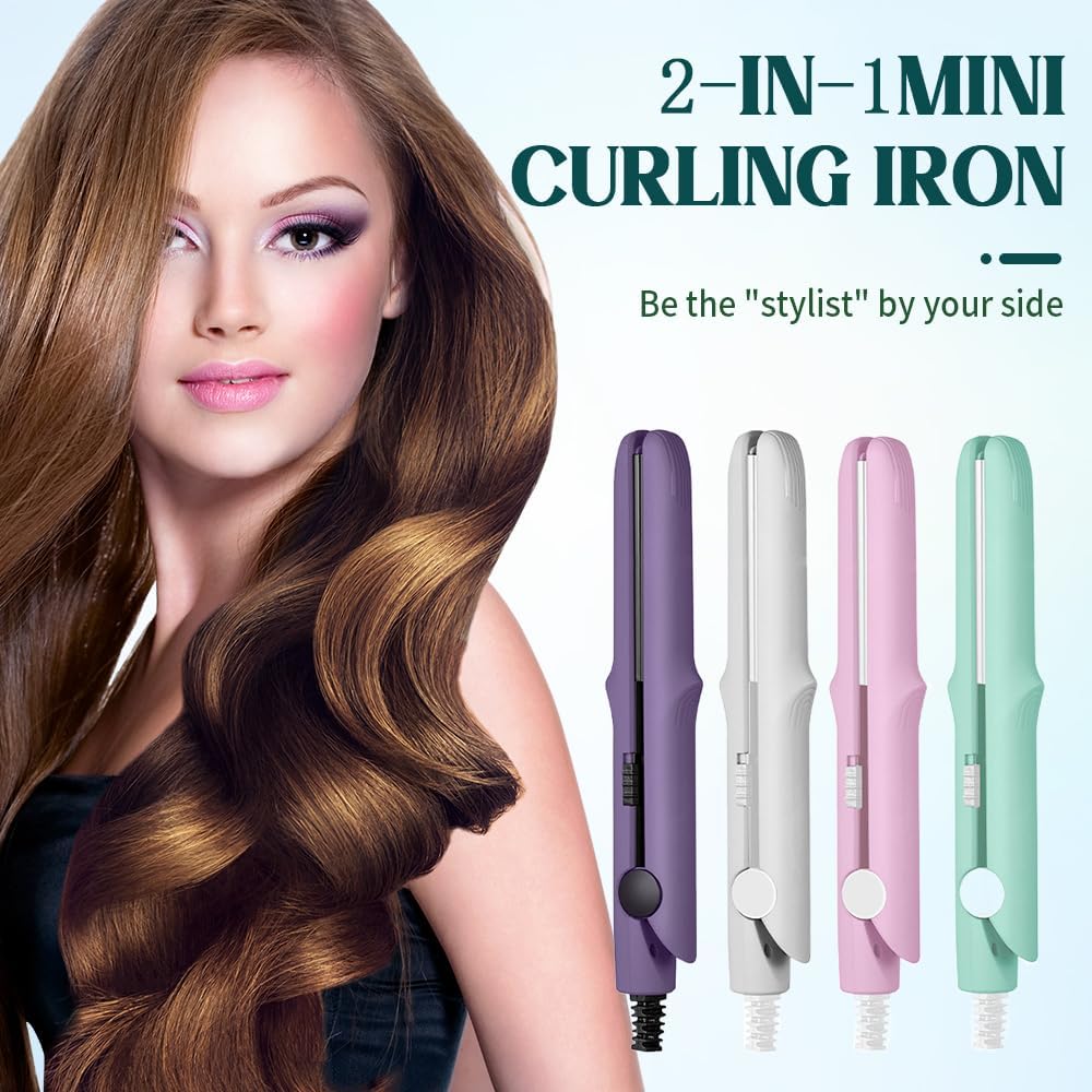 Upgrade 2-in-1 Curling Wand and Flat Iron, 2025 Upgrade Mini Dual Purpose Curling Iron, Portable Hair Straightener Travel Curling Wand for Women Short and Long Hairs, All Hair Types (Orange)