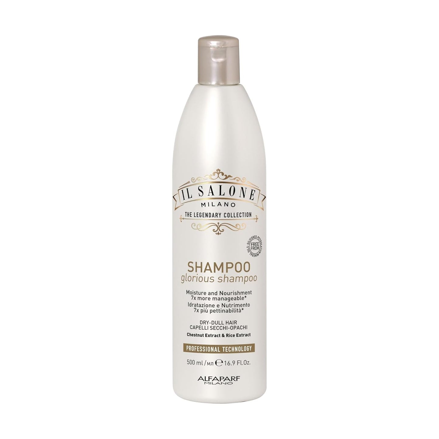 Il Salone Milano Glorious Moisturizing Shampoo for Dry Hair - Adds Shine and Softness to Dull Hair - Repairs and Protects - Professional Hydrating Shampoo - Made in Italy - Vegan (16.9 oz / 500ml)