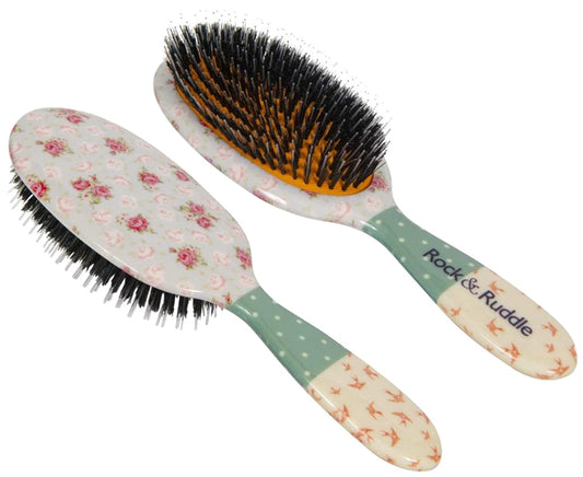 Rock & Ruddle Natural Mixed Boar Bristle Hair Brush for Women and Kids (Large, 21 cm) - Perfect for Wet or Dry Hair, Detangling Smoothing Blowdrying - Designed & Made in UK - Swallows Design