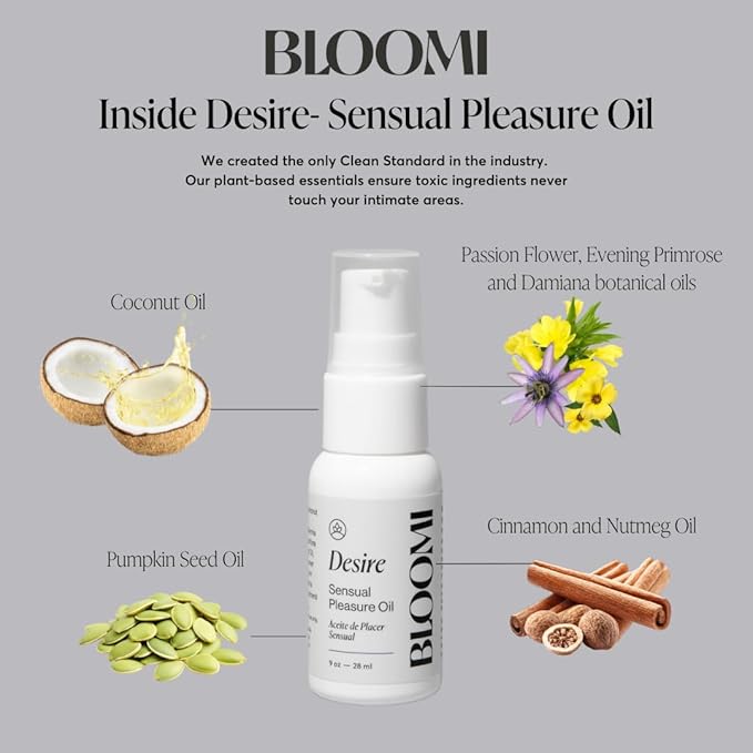 Bloomi Desire Body Oil for Date Night - Sensual Massage Oils Safe - Fragrance Free Relaxing Massage Therapy - Vegan Intimate Arousal Oil to Increase Pleasure - Natural Ingredients for Couples 0.9oz