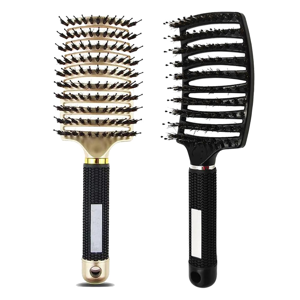 Magical Ultra Detangling Brush for Wet or Dry Hair, Detangler Brush, Fast Drying Styling Massage Hairbrush for Men, Women and Kids (Black+Gold)