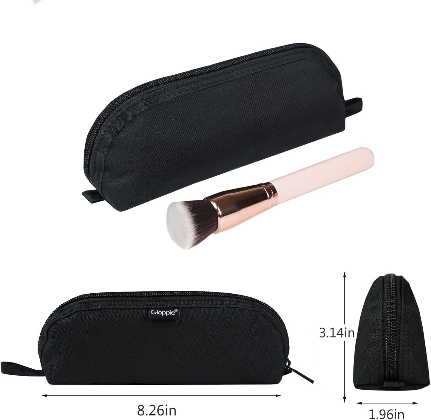 Gloppie Makeup Brush Holder Travel, Small Make Up Brush Organizer Pouch - Make Up Brush Traveling Case Portable Cosmetic Pouch, Holds 10 Brushes, Perfect for Traveling and Organization, Black