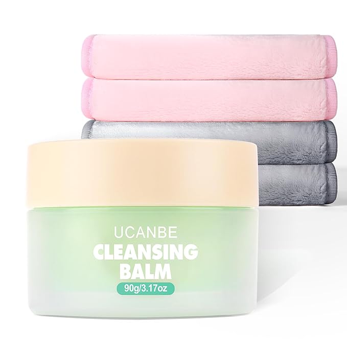 UCANBE Cleansing Balm Makeup Remover, 3.17oz Cleansing Balm + 4pcs Large Size Makeup Remover Cloths, Makeup Cleansing Balm for Waterproof Eye Face Lip Makeup, Made for All Skin Types