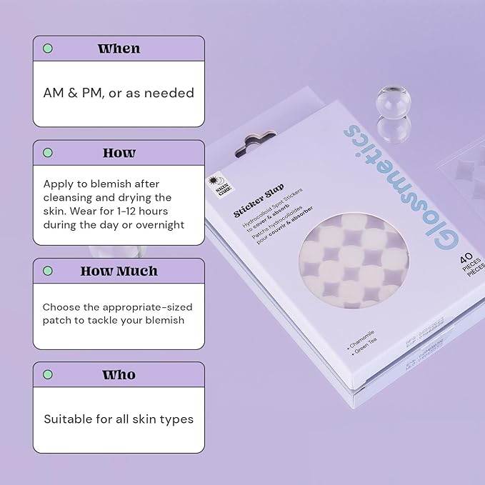 Glossmetics Sticker Slap Clear Blemish Patches. Invisible Fast Acting Zit and Blemish Patch. Cute Spot Stickers for Face, Soothe & Reduce Redness. Vegan & Cruelty Free, 40 Star Patches